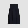 Pleated midi skirt in sustainable technical wool twill