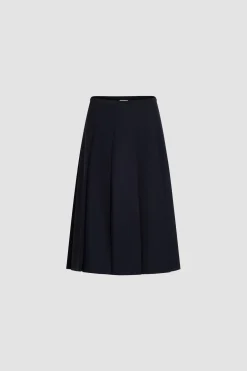 Pleated midi skirt in sustainable technical wool twill