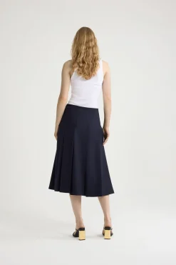 Pleated midi skirt in sustainable technical wool twill