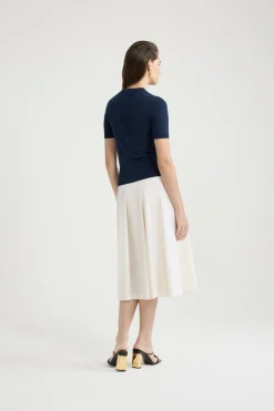 Pleated midi skirt in sustainable technical wool twill