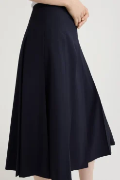 Pleated midi skirt in sustainable technical wool twill