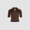 Polo knit top in technical crepe