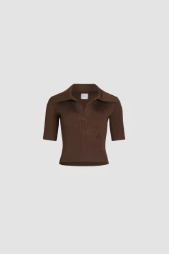 Polo knit top in technical crepe