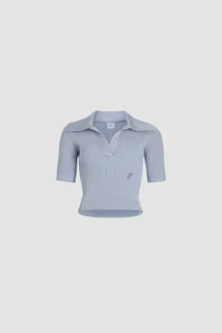 Polo knit top in technical crepe