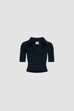 Polo knit top in technical crepe