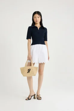Polo knit top in technical crepe