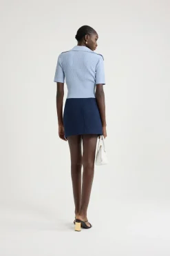 Polo knit top in technical crepe