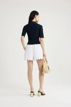 Polo knit top in technical crepe