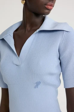 Polo knit top in technical crepe