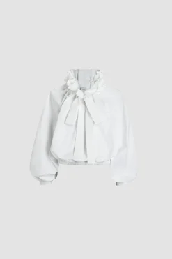 Puff sleeve poplin top