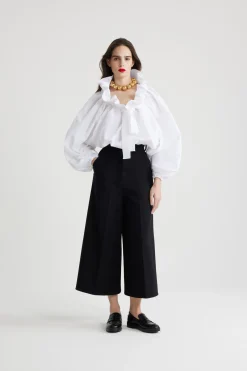 Puff sleeve poplin top