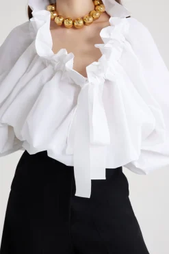 Puff sleeve poplin top