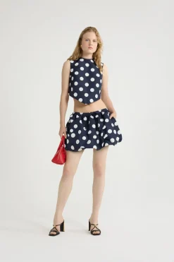 Puffy mini skirt in printed recycled ottoman faille