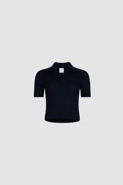 Rib knit polo top in cotton