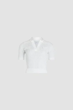Rib knit polo top in cotton
