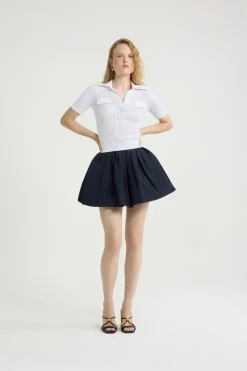 Rib knit polo top in cotton