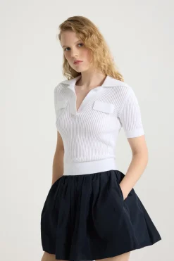 Rib knit polo top in cotton