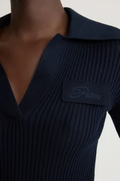 Rib knit polo top in cotton