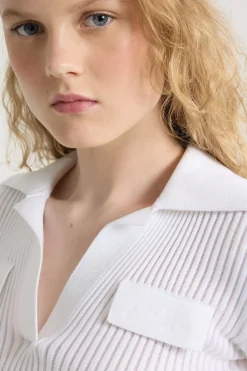 Rib knit polo top in cotton