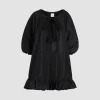 Ruffle hem dress in recycled faille