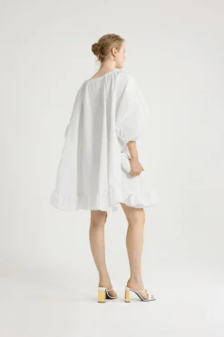 Ruffle hem dress in recycled faille