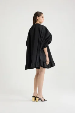 Ruffle hem dress in recycled faille