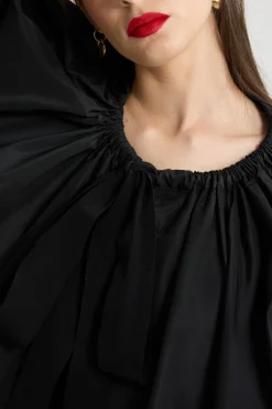 Ruffle hem dress in recycled faille
