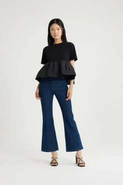 Ruffle hem t-shirt in organic cotton and faille