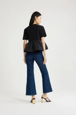 Ruffle hem t-shirt in organic cotton and faille