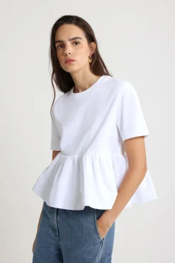 Ruffle hem t-shirt in organic cotton and faille