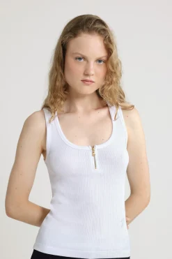 Scoop neck tank in ribbed organic cotton blend
