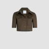 Short-sleeved cropped jacket in organic cotton gabardine