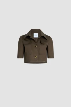 Short-sleeved cropped jacket in organic cotton gabardine
