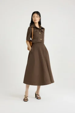 Short-sleeved cropped jacket in organic cotton gabardine