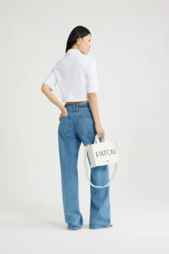 Short-sleeved cropped jacket in organic cotton gabardine