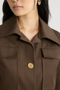 Short-sleeved cropped jacket in organic cotton gabardine