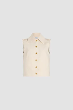 Sleeveless jacket in cotton denim