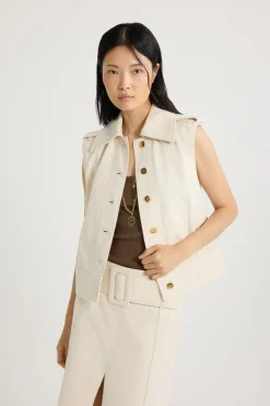 Sleeveless jacket in cotton denim