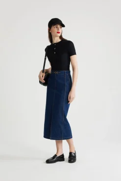 Slit midi skirt in organic cotton denim