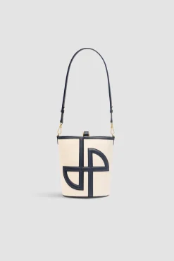 Small JP bucket bag in leather and canvas