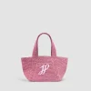 Small JP monogram trapeze tote in raffia