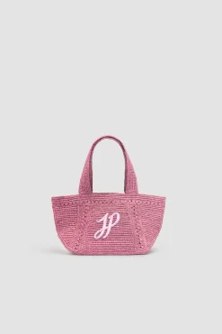 Small JP monogram trapeze tote in raffia