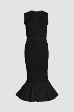 Smocked fishtail midi dress in recycled faille
