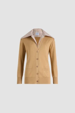 Trompe l'œil poplin collar cardigan in cotton