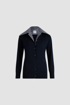 Trompe l'œil poplin collar cardigan in cotton