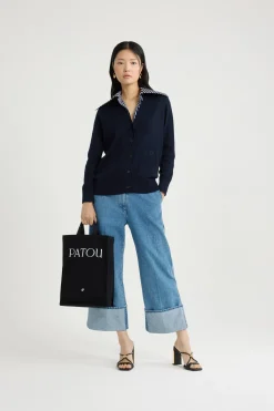 Trompe l'œil poplin collar cardigan in cotton