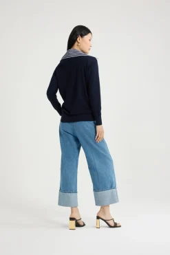Trompe l'œil poplin collar cardigan in cotton