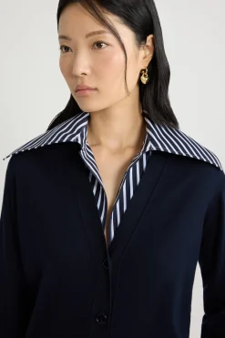 Trompe l'œil poplin collar cardigan in cotton