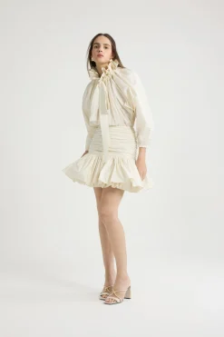 Volume sleeve mini dress in recycled faille