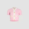 Waffle knit cropped cardigan in cotton
